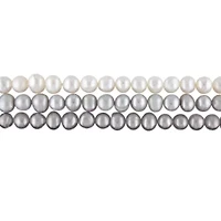 3 Pc Set of 5-5.5MM Freshwater Cultured Pearl White & Grey Potato Elastic Bracelet, 7.5"