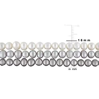 3 Pc Set of 5-5.5MM Freshwater Cultured Pearl White & Grey Potato Elastic Bracelet, 7.5"