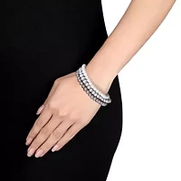 3 Pc Set of 5-5.5MM Freshwater Cultured Pearl White & Grey Potato Elastic Bracelet, 7.5"