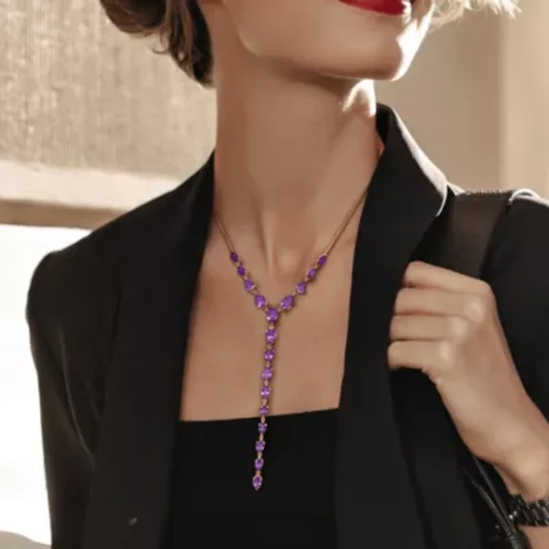 Amethyst Necklace in Rose Plated Sterling Silver, 18" +1" ext.