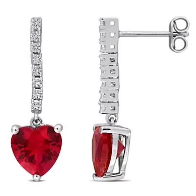 Lab Created Created Ruby & Created White Sapphire Drop Earrings in Sterling Silver