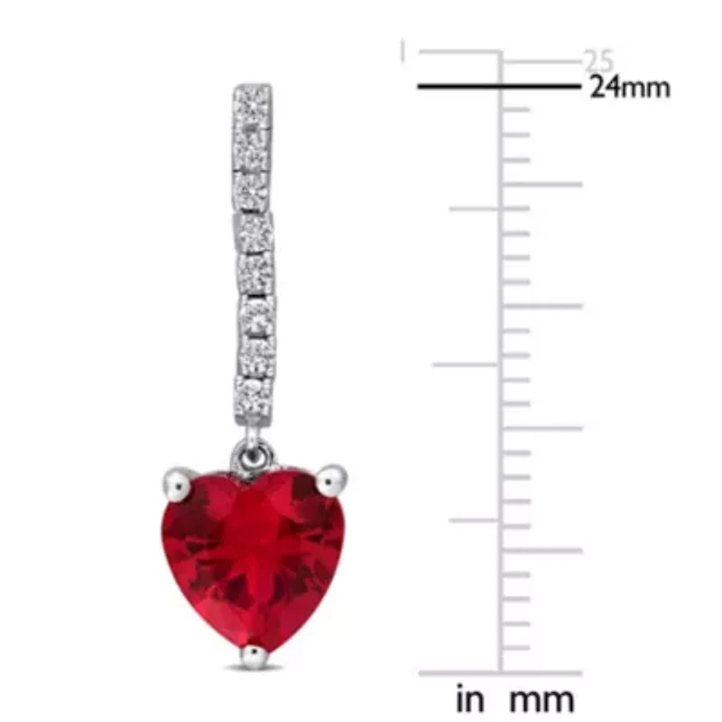 Lab Created Created Ruby & Created White Sapphire Drop Earrings in Sterling Silver