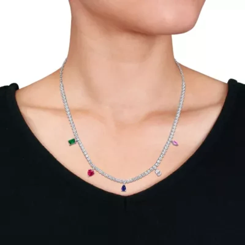 Lab Created Created Multi-Gemstone Necklace in Sterling Silver, 17-in
