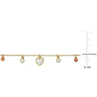 Lab Created Created White Sapphire & Pink Bead Station Necklace in Yellow Plated Sterling Silver, 16"+2"ext.