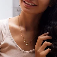 Lab Created Created White Sapphire & Pink Bead Station Necklace in Yellow Plated Sterling Silver, 16"+2"ext.