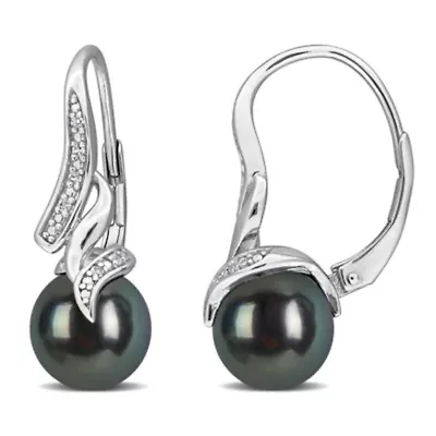 Diamond & 8-8.5MM Black Tahitian Cultured Pearl LeverBack Earrings in Sterling Silver