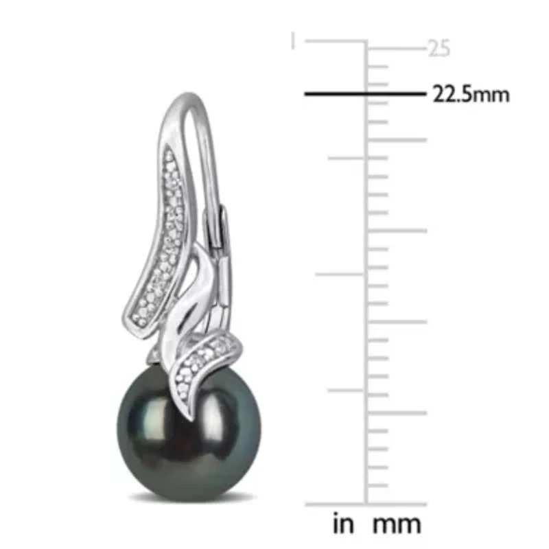 Diamond & 8-8.5MM Black Tahitian Cultured Pearl LeverBack Earrings in Sterling Silver