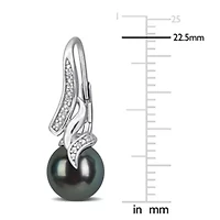 Diamond & 8-8.5MM Black Tahitian Cultured Pearl LeverBack Earrings in Sterling Silver