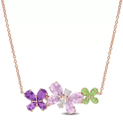 Rose de France, Amethyst-Africa, White Topaz & Tsavorite Necklace in Rose Plated Sterling Silver, 17"