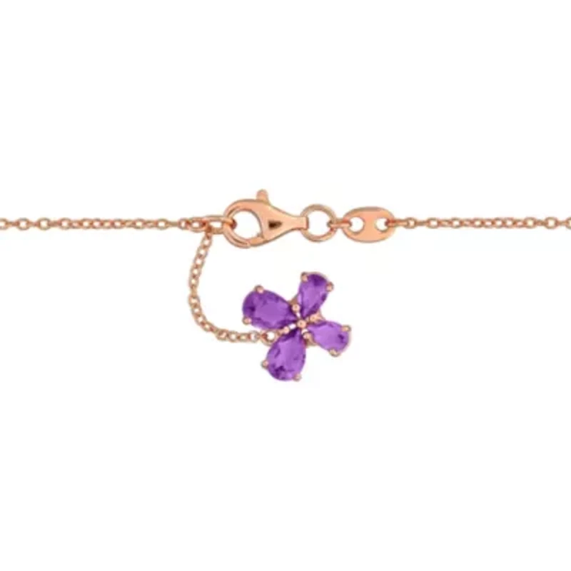 Rose de France, Amethyst-Africa, White Topaz & Tsavorite Necklace in Rose Plated Sterling Silver, 17"