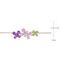 Rose de France, Amethyst-Africa, White Topaz & Tsavorite Necklace in Rose Plated Sterling Silver, 17"