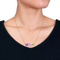 Rose de France, Amethyst-Africa, White Topaz & Tsavorite Necklace in Rose Plated Sterling Silver, 17"