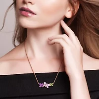 Rose de France, Amethyst-Africa, White Topaz & Tsavorite Necklace in Rose Plated Sterling Silver, 17"