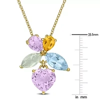 Rose de France, Citrine, Green Quartz, Sky Blue Topaz Pendant with Chain in Yellow Plated Sterling Silver, 17"