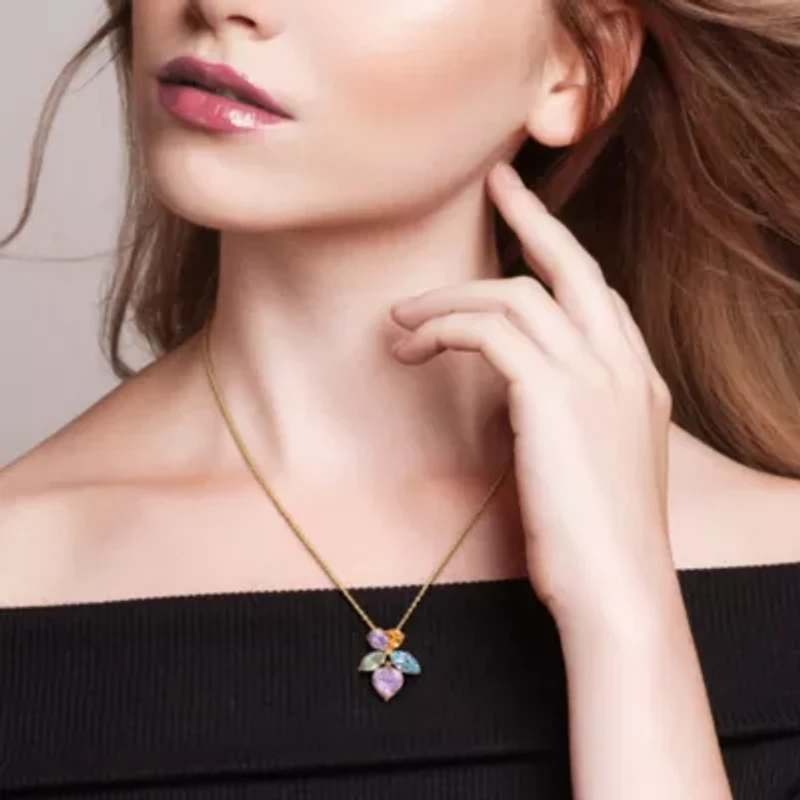 Rose de France, Citrine, Green Quartz, Sky Blue Topaz Pendant with Chain in Yellow Plated Sterling Silver, 17"