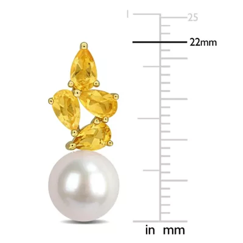Citrine & 8-8.5MM Freshwater Cultured Pearl Drop Earrings in Yellow Plated Sterling Silver