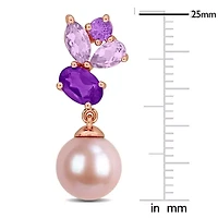 Rose de France Amethyst-Africa & 8-8.5MM Pink Freshwater Cultured Pearl Drop Earrings in Rose Plated Silver
