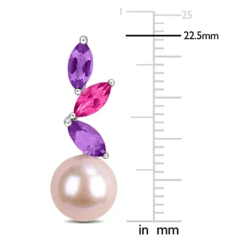 Amethyst-Africa. Pink Topaz & 8-8.5MM Pink Freshwater Cultured Pearl Drop Earrings in Sterling Silver