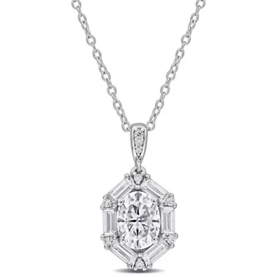 Lab Created Created White Moissanite Pendant With Chain in Sterling Silver, 17"