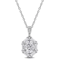 Lab Created Created White Moissanite Pendant With Chain in Sterling Silver, 17"