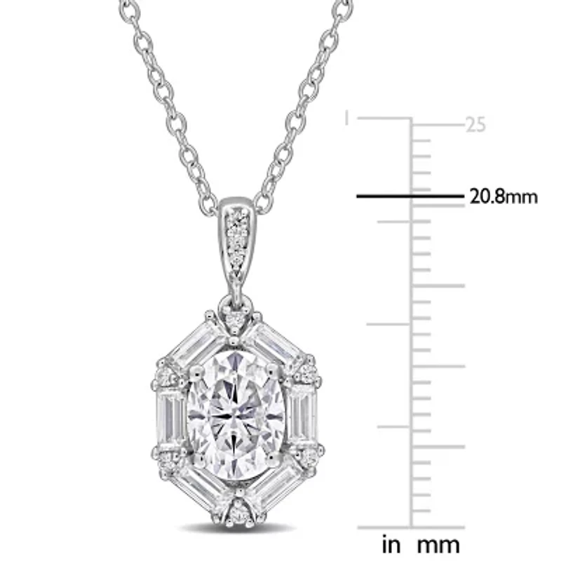 Lab Created Created White Moissanite Pendant With Chain in Sterling Silver, 17"