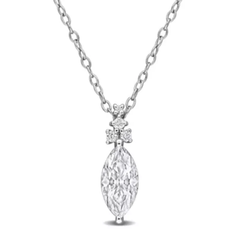 Lab Created Created White Moissanite Pendant With Chain in Sterling Silver, 18"