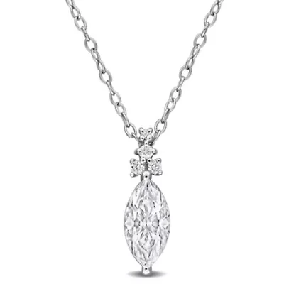 Lab Created Created White Moissanite Pendant With Chain in Sterling Silver, 18"