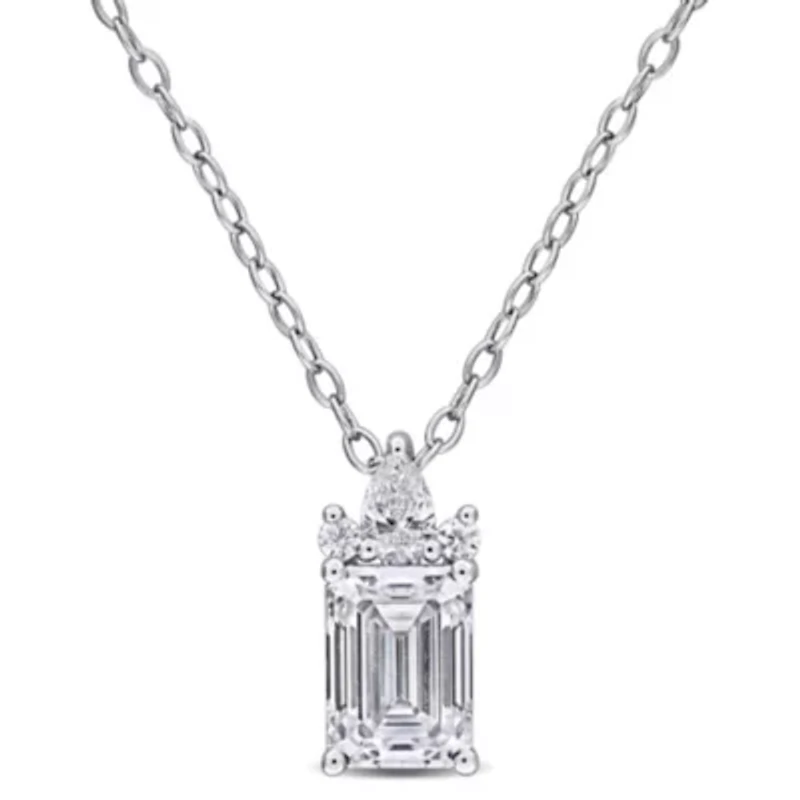 Lab Created Created White Moissanite Pendant With Chain in Sterling Silver, 18"