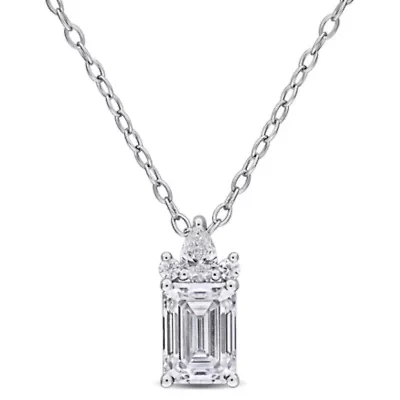 Lab Created Created White Moissanite Pendant With Chain in Sterling Silver, 18"