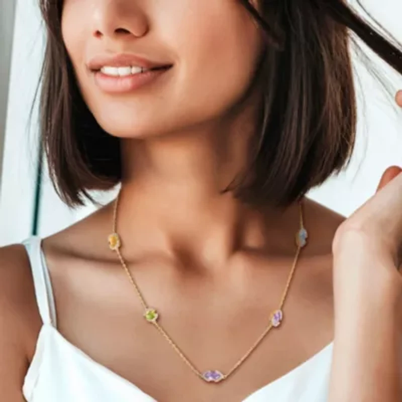 Sky Blue & WhiteTopaz, Rose de France, Amethyst, Peridot & Citrine Necklace in Yellow Plated Sterling Silver, 17"