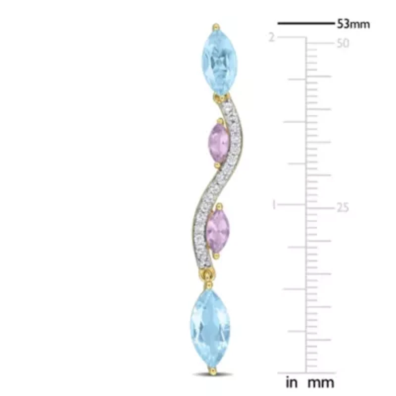Sky Blue & White Topaz with Rose de France Drop Earrings in Yellow Plated Sterling Silver