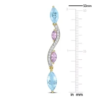 Sky Blue & White Topaz with Rose de France Drop Earrings in Yellow Plated Sterling Silver