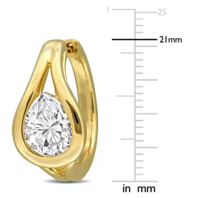 Lab Created Created White Moissanite Hoop Earrings in Yellow Plated Sterling Silver