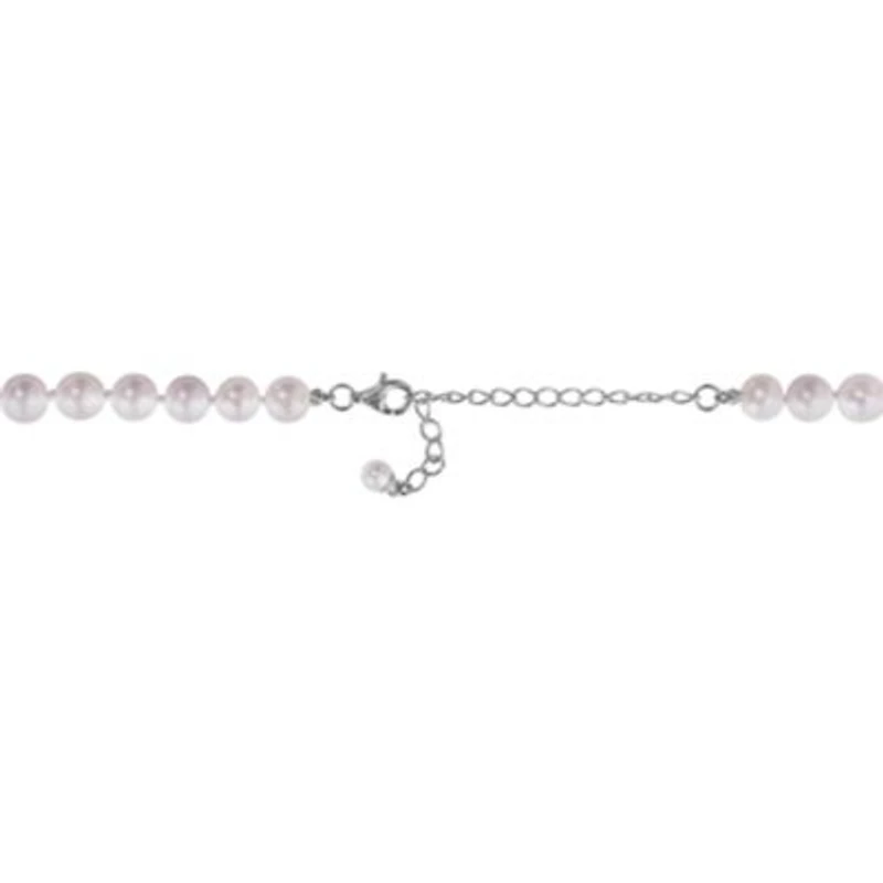 Lab Created Created White Sapphire & Freshwater Cultured Pearl Necklace in Sterling Silver, 17"