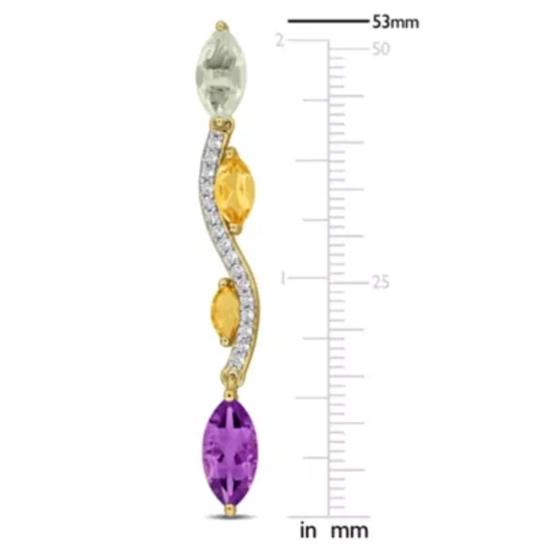 Green Quartz, Citrine, Amethyst & White Topaz Earrings in Yellow Plated Sterling Silver