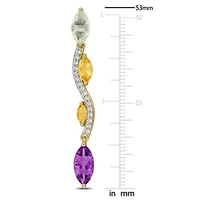 Green Quartz, Citrine, Amethyst & White Topaz Earrings in Yellow Plated Sterling Silver
