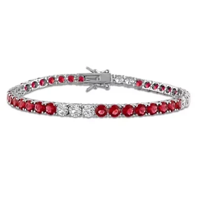 Lab Created Created White Sapphire & Created Ruby Bracelet in Sterling Silver, 7.5"
