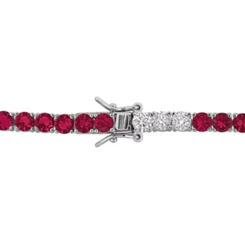 Lab Created Created White Sapphire & Created Ruby Bracelet in Sterling Silver, 7.5"