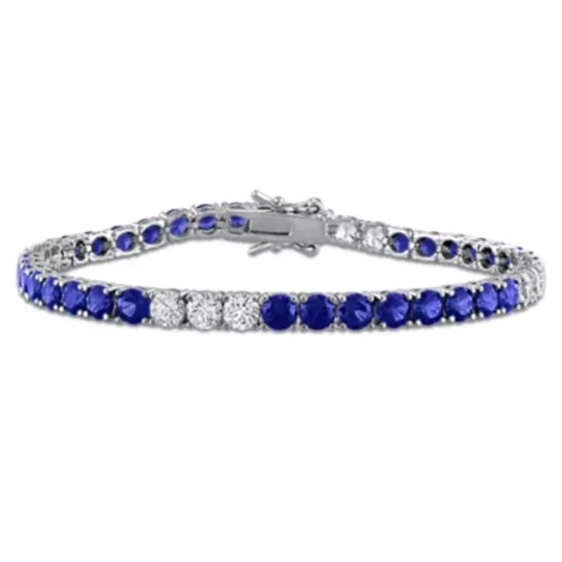 Created White Sapphire & Created Blue Sapphire Bracelet in Sterling Silver, 7.5"