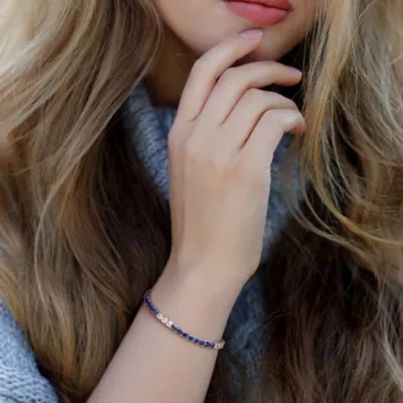 Created White Sapphire & Created Blue Sapphire Bracelet in Sterling Silver, 7.5"