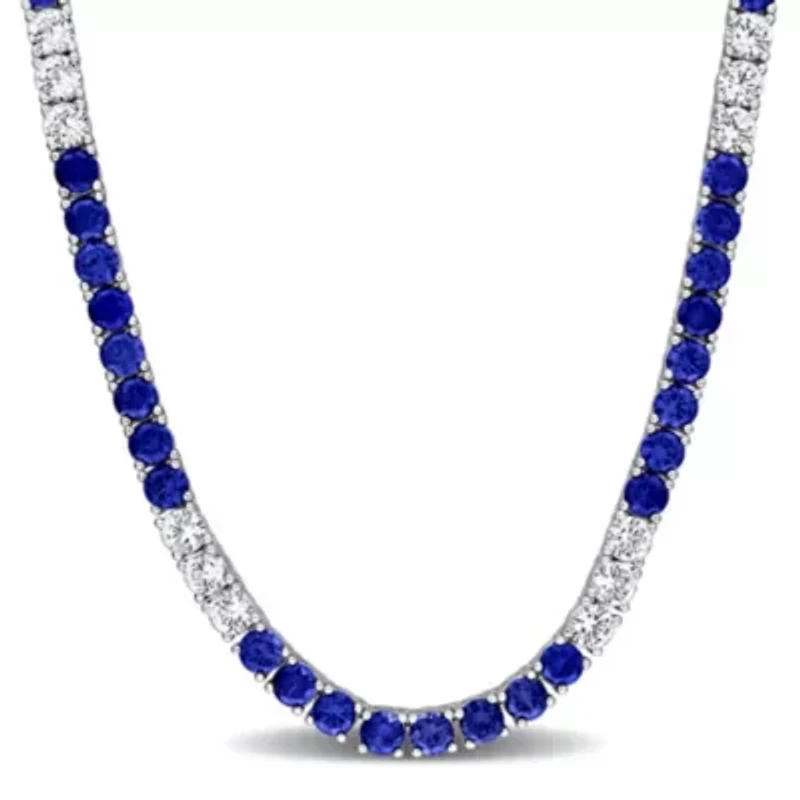 Created Gemstone & White Sapphire Necklace Sterling Silver, 17"