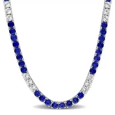 Created Gemstone & White Sapphire Necklace Sterling Silver, 17"