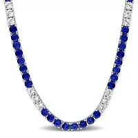 Created Gemstone & White Sapphire Necklace Sterling Silver, 17"