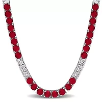 Created Gemstone & White Sapphire Necklace Sterling Silver, 17"