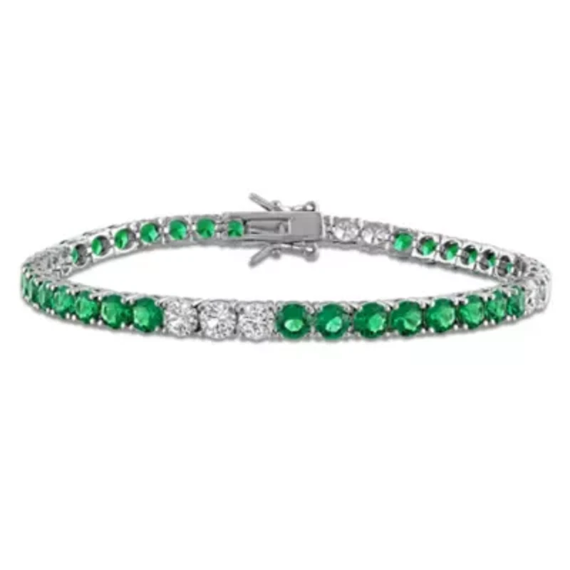 Lab Created Created White Sapphire & Created Emerald Bracelet in Yellow Plated Sterling Silver, 7.5"
