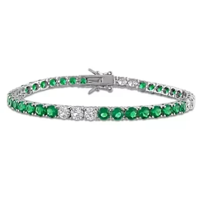 Lab Created Created White Sapphire & Created Emerald Bracelet in Yellow Plated Sterling Silver, 7.5"