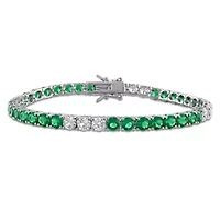 Lab Created Created White Sapphire & Created Emerald Bracelet in Yellow Plated Sterling Silver, 7.5"