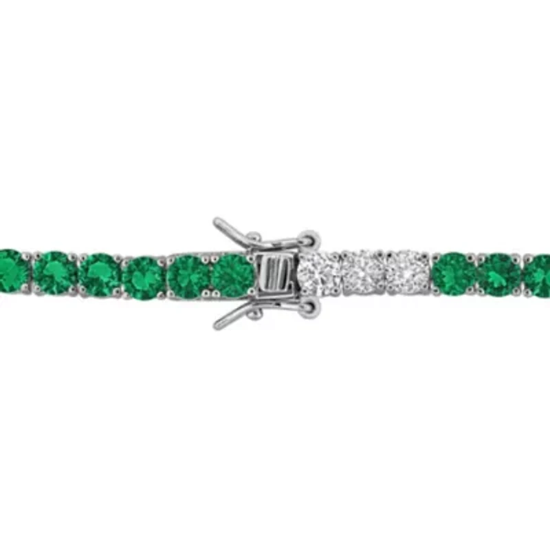Lab Created Created White Sapphire & Created Emerald Bracelet in Yellow Plated Sterling Silver, 7.5"