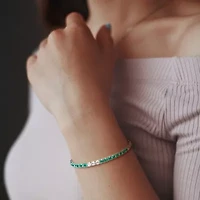 Lab Created Created White Sapphire & Created Emerald Bracelet in Yellow Plated Sterling Silver, 7.5"