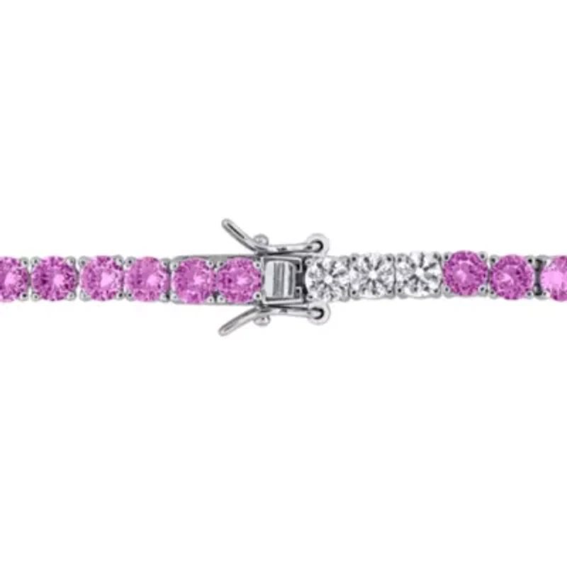Lab Created Created White Sapphire & Created Pink Sapphire Bracelet in Sterling Silver, 7.5"